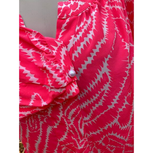Lilly Pulitzer Size XS Moxy V-Neck Silk Blouse Top hot Pink White nwot - Picture 6 of 9
